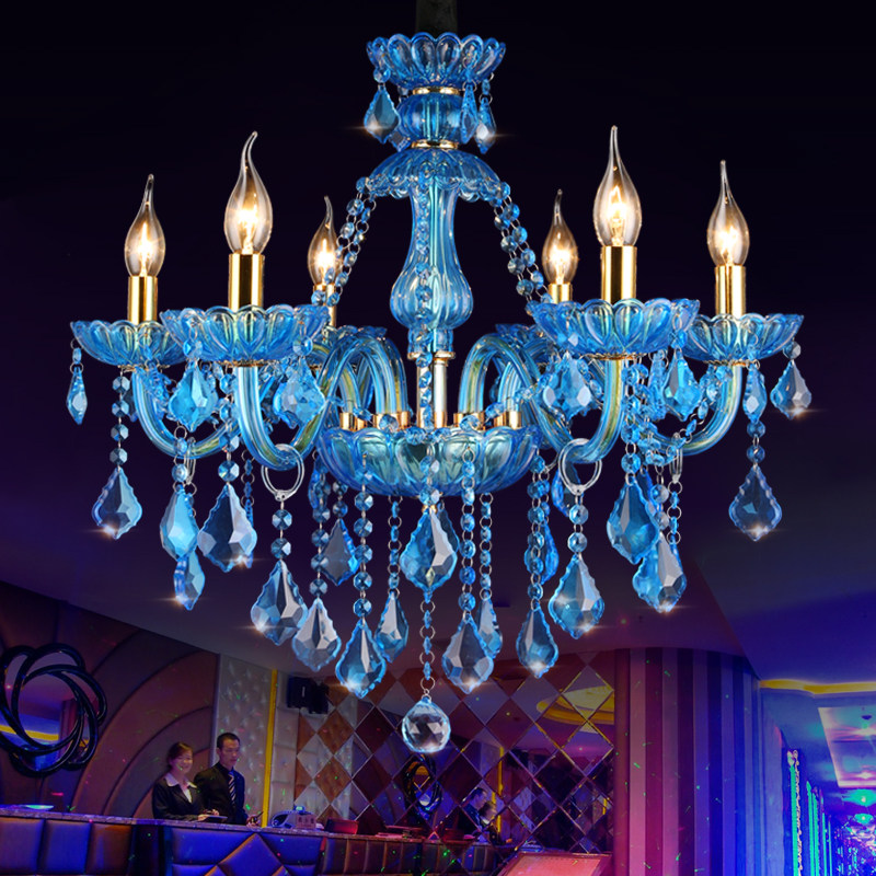 Blue glass arms banquet hall candle crystal chandelier modern ballroom ceiling lamp decorative bedroom pendant lighting_algz_60798029049