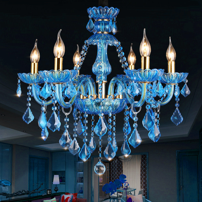 Blue glass arms banquet hall candle crystal chandelier modern ballroom ceiling lamp decorative bedroom pendant lighting_algz_60798029049