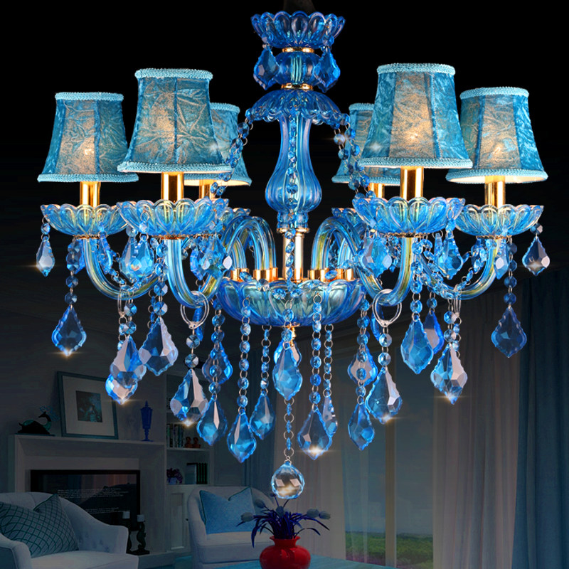 Blue glass arms banquet hall candle crystal chandelier modern ballroom ceiling lamp decorative bedroom pendant lighting_algz_60798029049