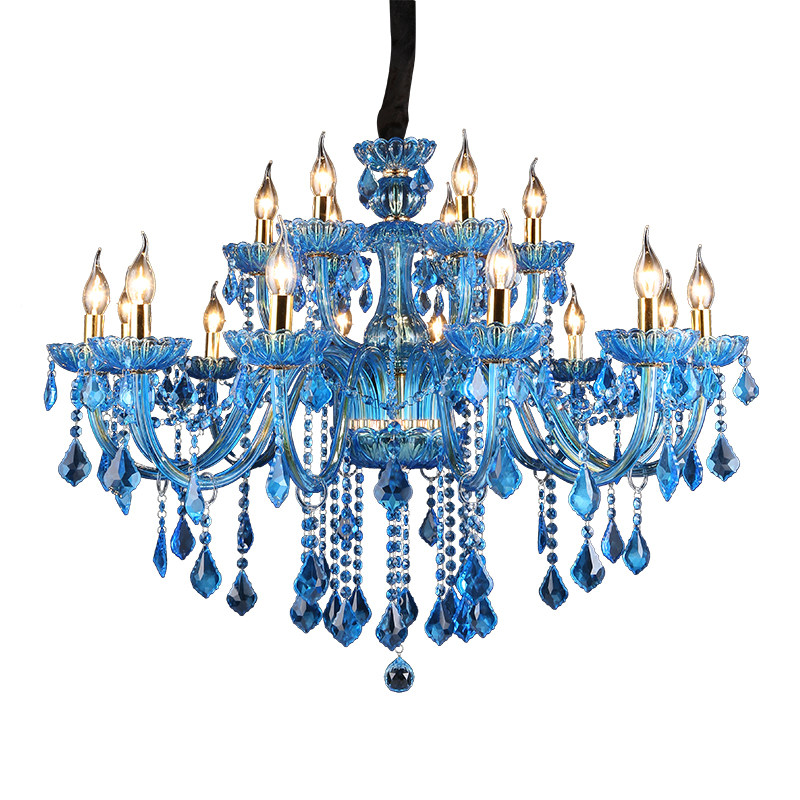 Blue glass arms banquet hall candle crystal chandelier modern ballroom ceiling lamp decorative bedroom pendant lighting_algz_60798029049