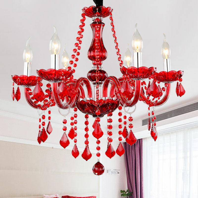 Contemporary crystal chandelier home bedroom romantic lighting wedding banquet hall venue red crystal pendant light decoration_algz_1600224030599