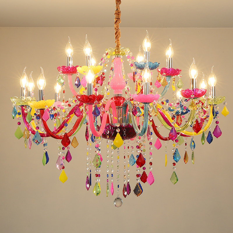 Contemporary modern colorful candle crystal lights luxury hanging lighting children chandeliers and lamps banquet pendant lamp_algz_60798232480