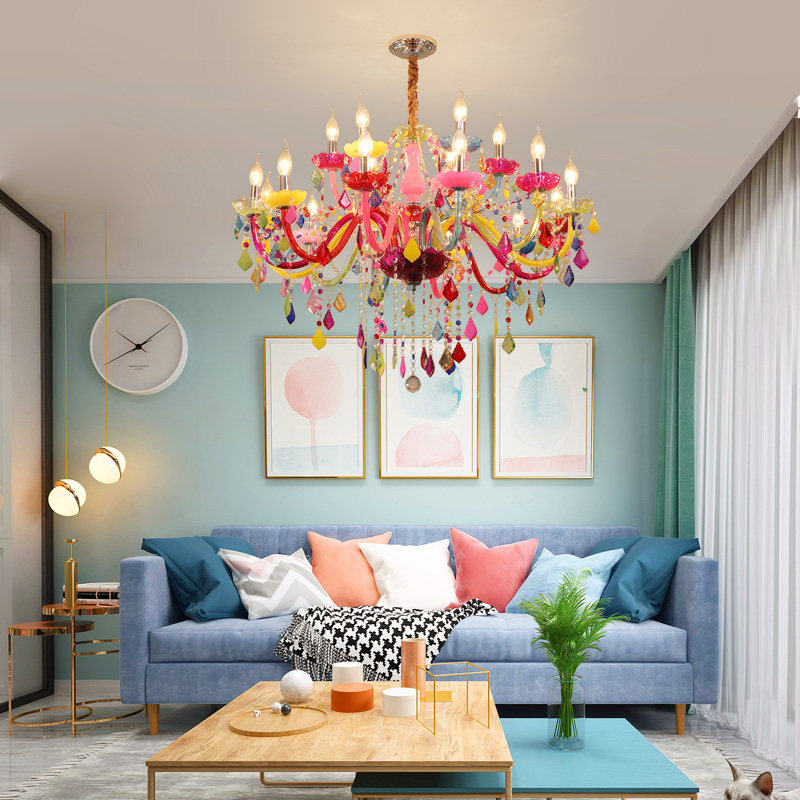 Contemporary modern colorful candle crystal lights luxury hanging lighting children chandeliers and lamps banquet pendant lamp_algz_60798232480