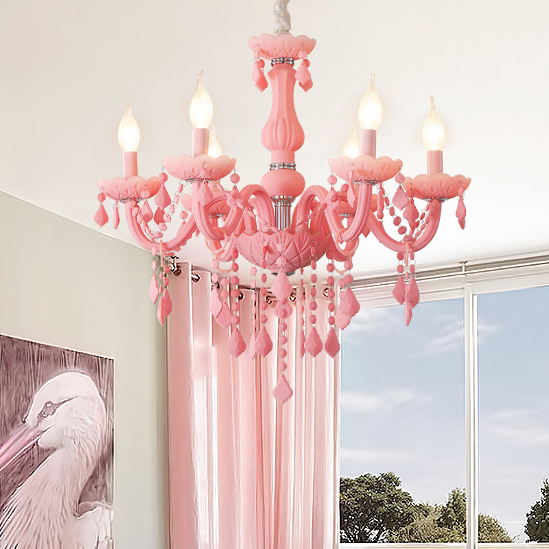 Contemporary pink crystal chandelier macaron sweet girl princess room ceiling lamp fashion home living room decoration lighting_algz_1600224544879