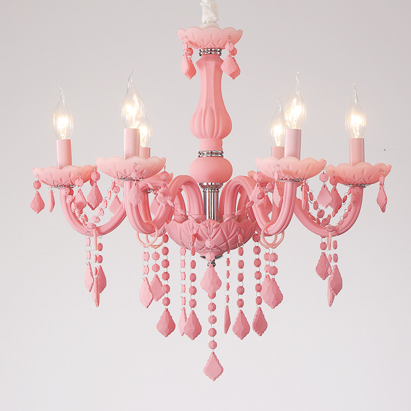 Contemporary pink crystal chandelier macaron sweet girl princess room ceiling lamp fashion home living room decoration lighting_algz_1600224544879