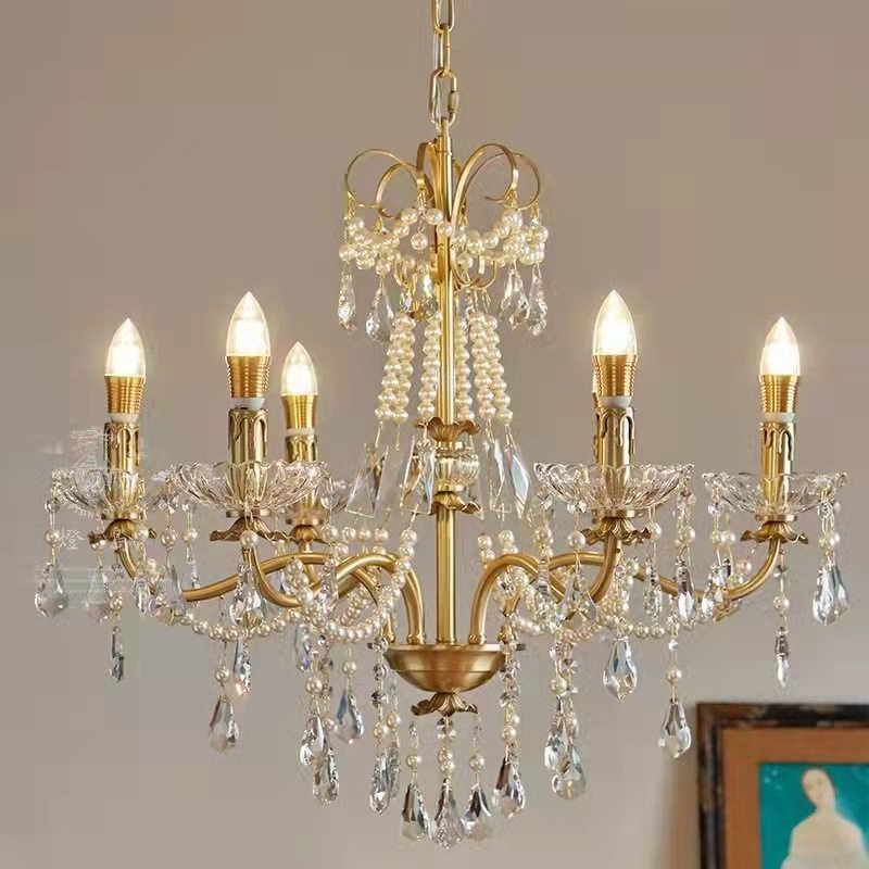 Copper Chandeliers Decorative Villa Hall Pendant Lights Copper Candles Lantern Rococo France Ceiling Lamp_algz_1600552764912