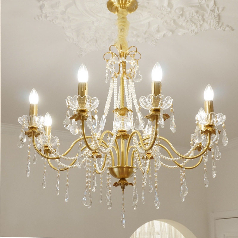 Copper Chandeliers Decorative Villa Hall Pendant Lights Copper Candles Lantern Rococo France Ceiling Lamp_algz_1600552764912