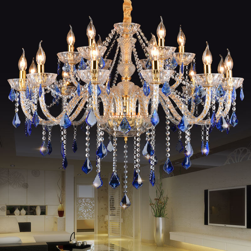 Crystal Chandelier Modern Home Decoration Banquet Hall Living Room Gold Blue Glossy Glass Crystal Chandelier_algz_60799478670