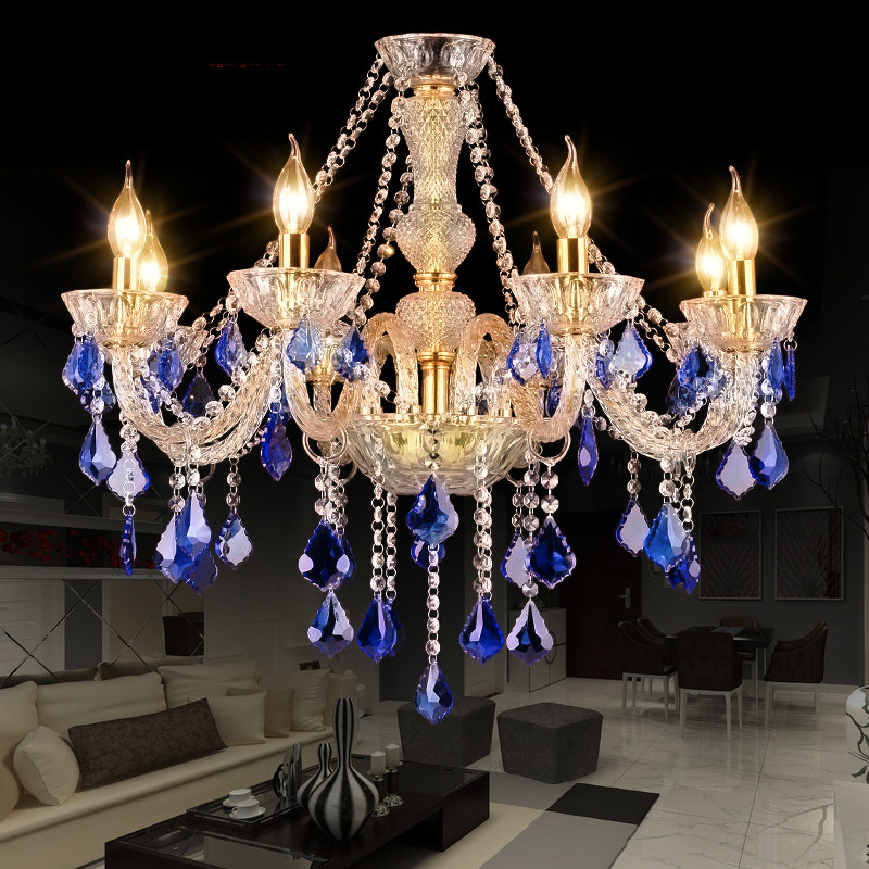 Crystal Chandelier Modern Home Decoration Banquet Hall Living Room Gold Blue Glossy Glass Crystal Chandelier_algz_60799478670