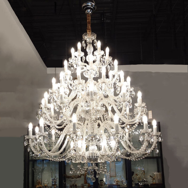 Duplex building large chandelier villa empty living room three-story crystal lamp European-style staircase long chandelier_algz_1600127739346