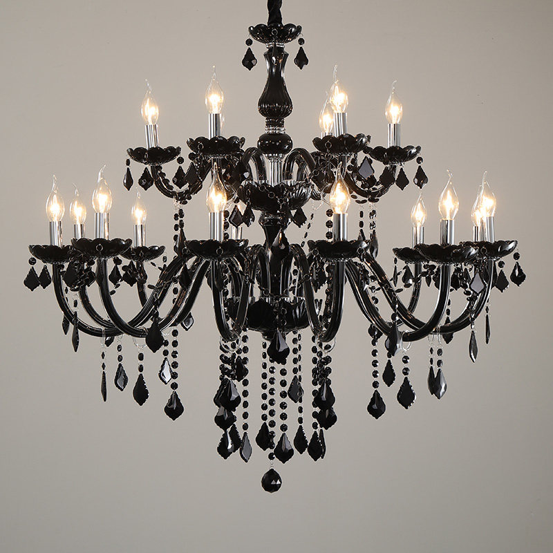 European black glass arm crystal chandelier for home decoration retro candle light pendant living room interior crystal lighting_algz_1600219221672