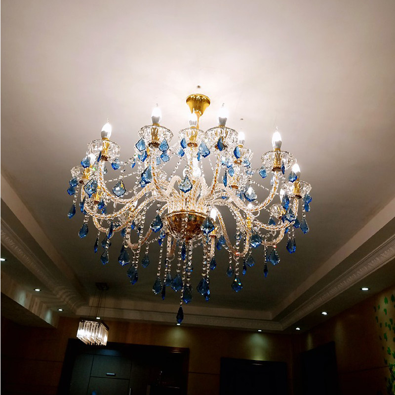 European crystal chandelier modern home living room decoration hotel villa luxury pendant lamp blue crystal luster chandelier_algz_1600226781784