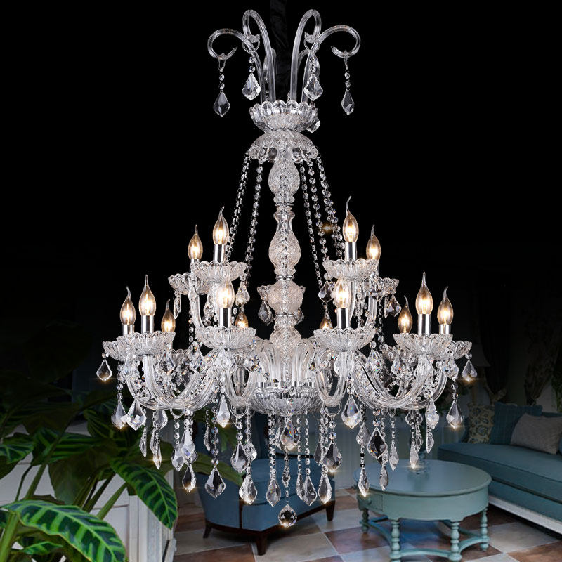 European luxury crystal chandelier modern home living room bedroom transparent glass crystal lamp banquet hall hotel pendant lam_algz_60800063868