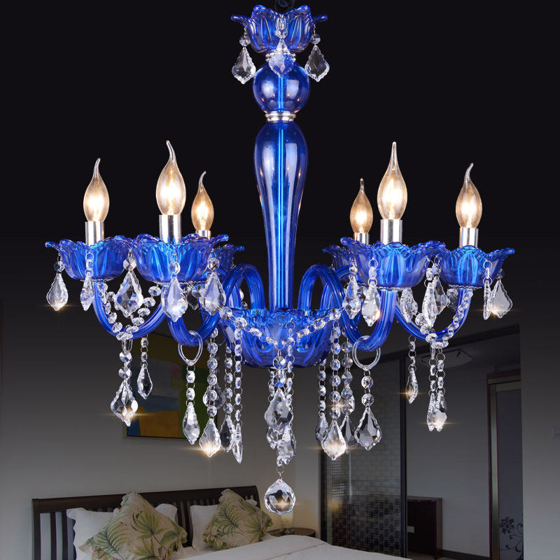 European modern crystal chandelier indoor lighting living room bedroom banquet hall personality large blue luminous chandelier_algz_60799171611