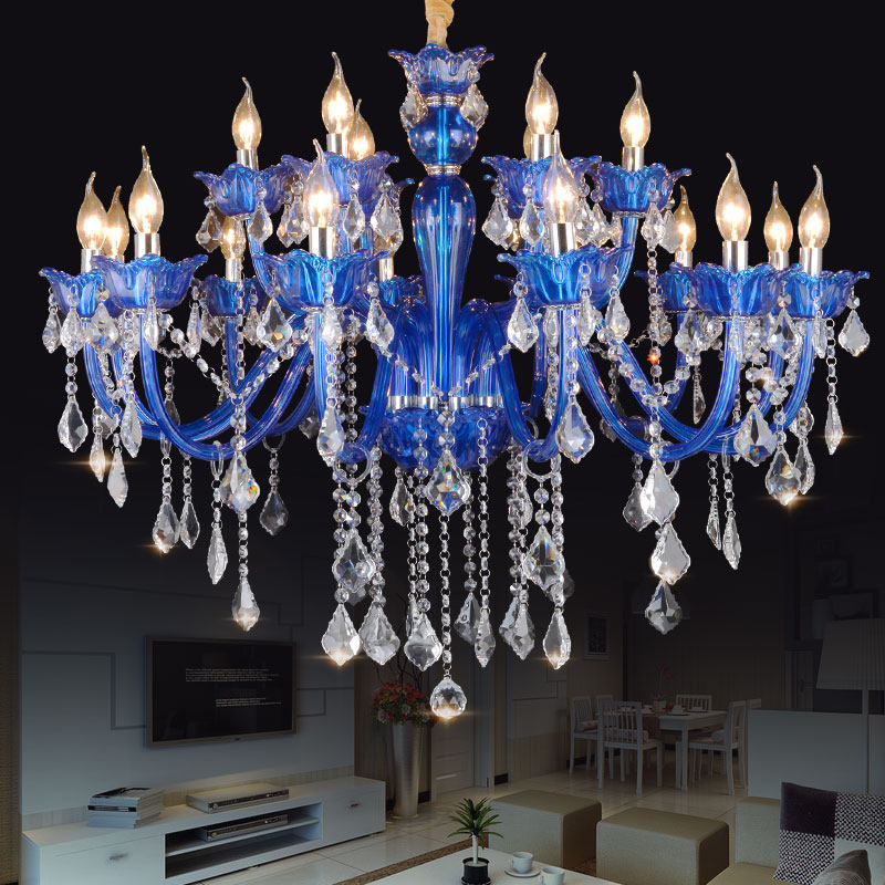 European modern crystal chandelier indoor lighting living room bedroom banquet hall personality large blue luminous chandelier_algz_60799171611