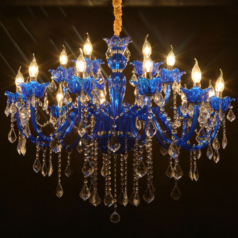 European modern crystal chandelier indoor lighting living room bedroom banquet hall personality large blue luminous chandelier_algz_60799171611