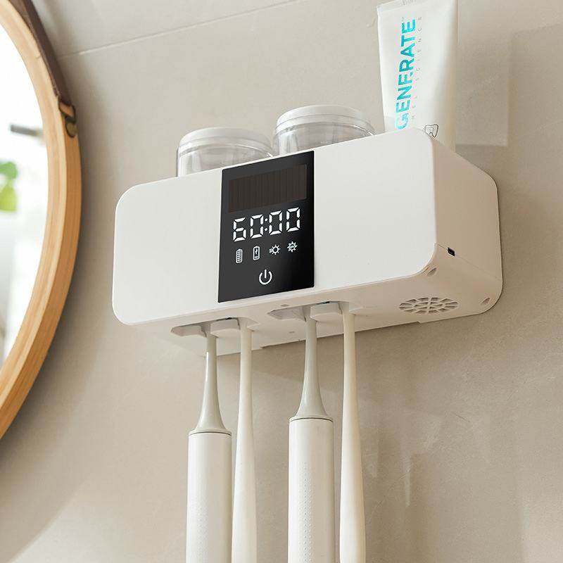 可烘干智能牙刷架紫外线消毒器杀菌壁挂式免打孔漱口杯套装
