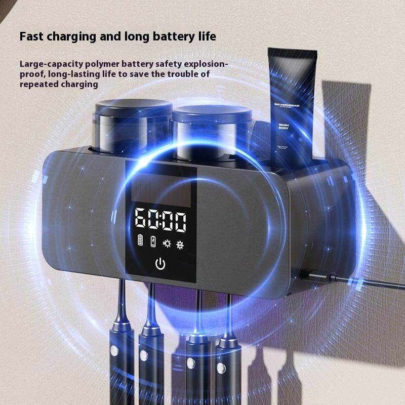 可烘干智能牙刷架紫外线消毒器杀菌壁挂式免打孔漱口杯套装