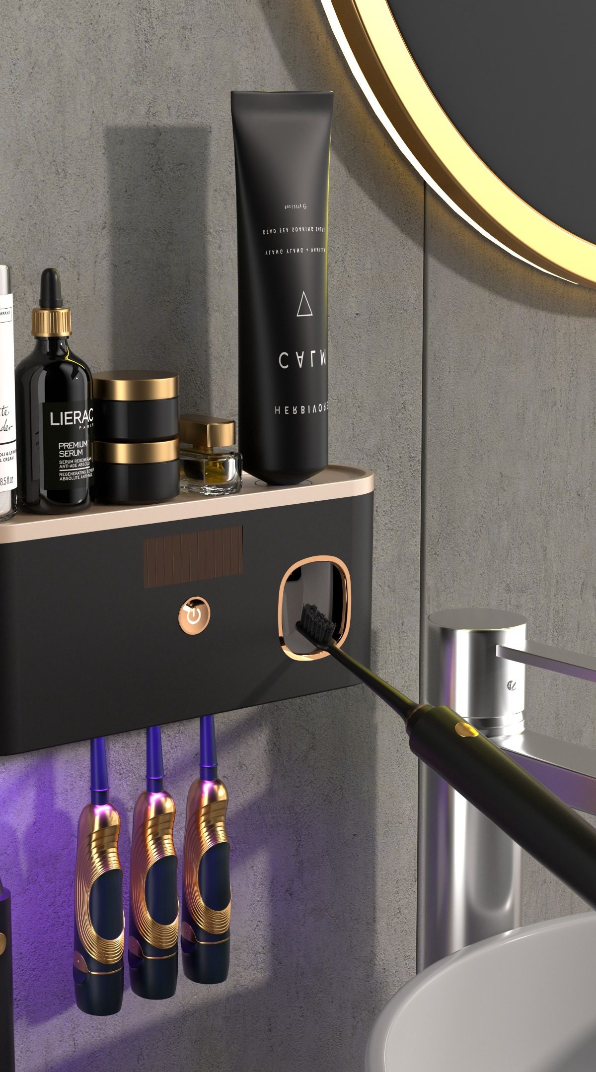 紫外线杀菌壁挂式挤牙膏器刷牙杯置物架牙刷消毒器壁挂省空间