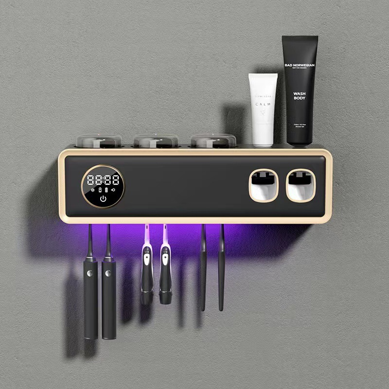 新款智能牙刷消毒器烘干牙刷架紫外线杀菌免打孔牙刷置物架