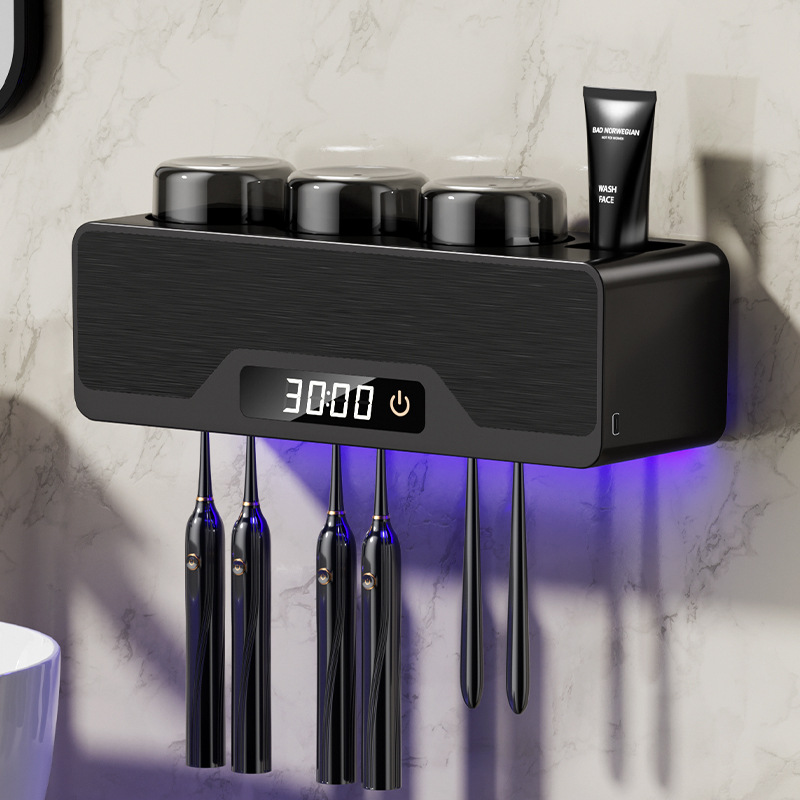 智能枪灰牙刷消毒器紫外线杀菌烘干牙杯牙膏置物架新款高端壁挂