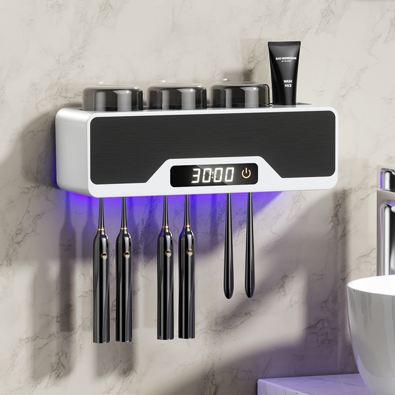 智能枪灰牙刷消毒器紫外线杀菌烘干牙杯牙膏置物架新款高端壁挂