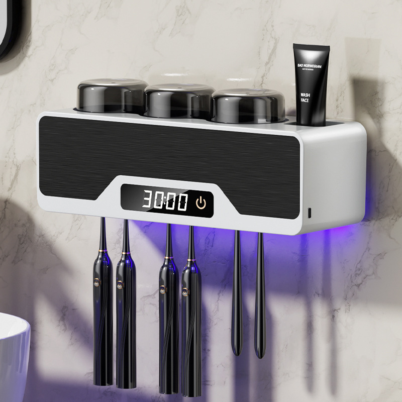 智能枪灰牙刷消毒器紫外线杀菌烘干牙杯牙膏置物架新款高端壁挂
