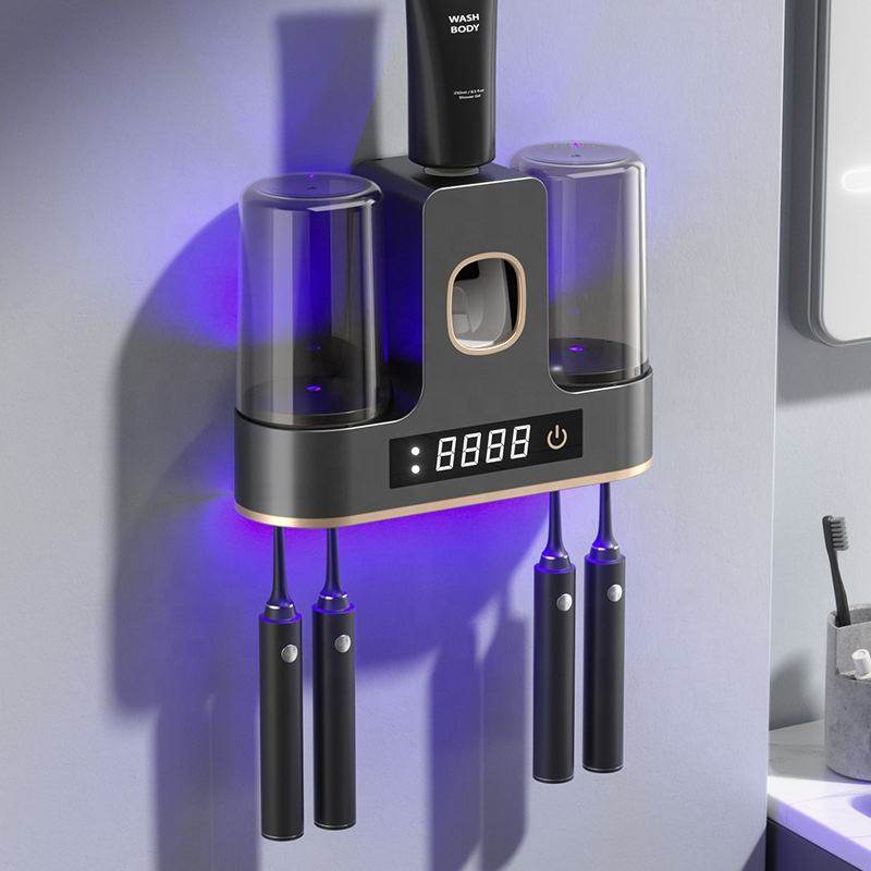 紫外线牙刷消毒器智能牙杯烘干免打孔壁挂式置物架杀菌卫生间收纳