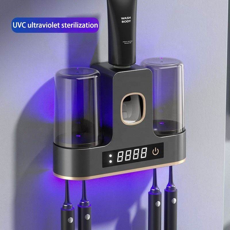 紫外线牙刷消毒器智能牙杯烘干免打孔壁挂式置物架杀菌卫生间收纳