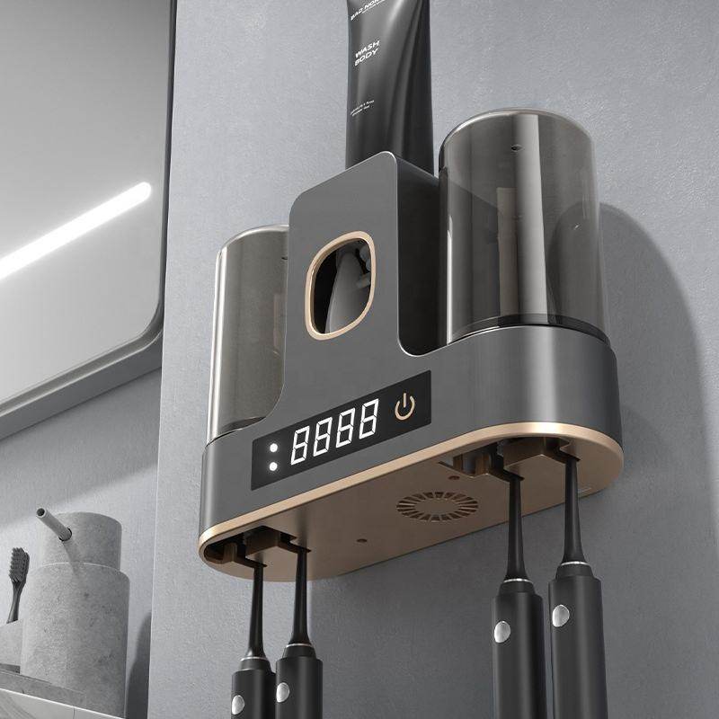 紫外线牙刷消毒器智能牙杯烘干免打孔壁挂式置物架杀菌卫生间收纳