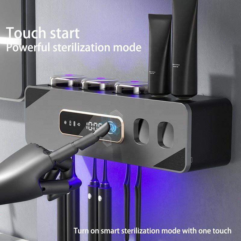 智能触控式杀菌消毒烘干牙刷架免打孔壁挂式牙刷消毒器
