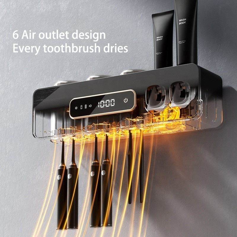 智能触控式杀菌消毒烘干牙刷架免打孔壁挂式牙刷消毒器