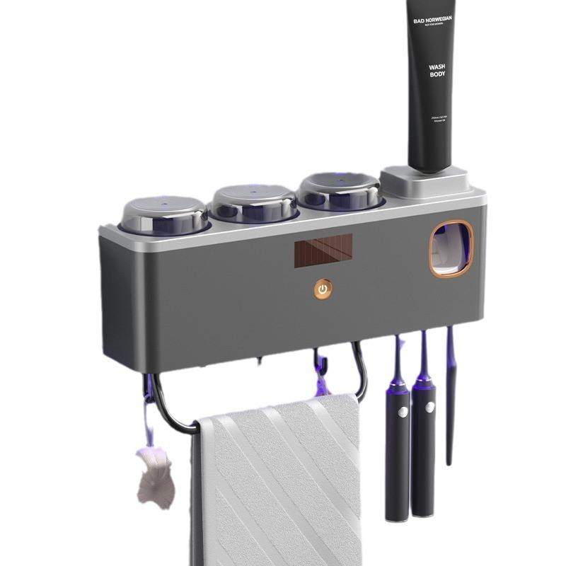 智能紫外线牙刷消毒架四口之家免打孔壁挂牙杯毛巾收纳智能杀菌