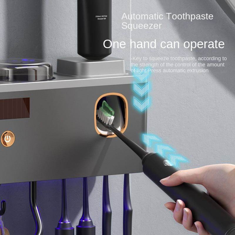 智能紫外线牙刷消毒架四口之家免打孔壁挂牙杯毛巾收纳智能杀菌