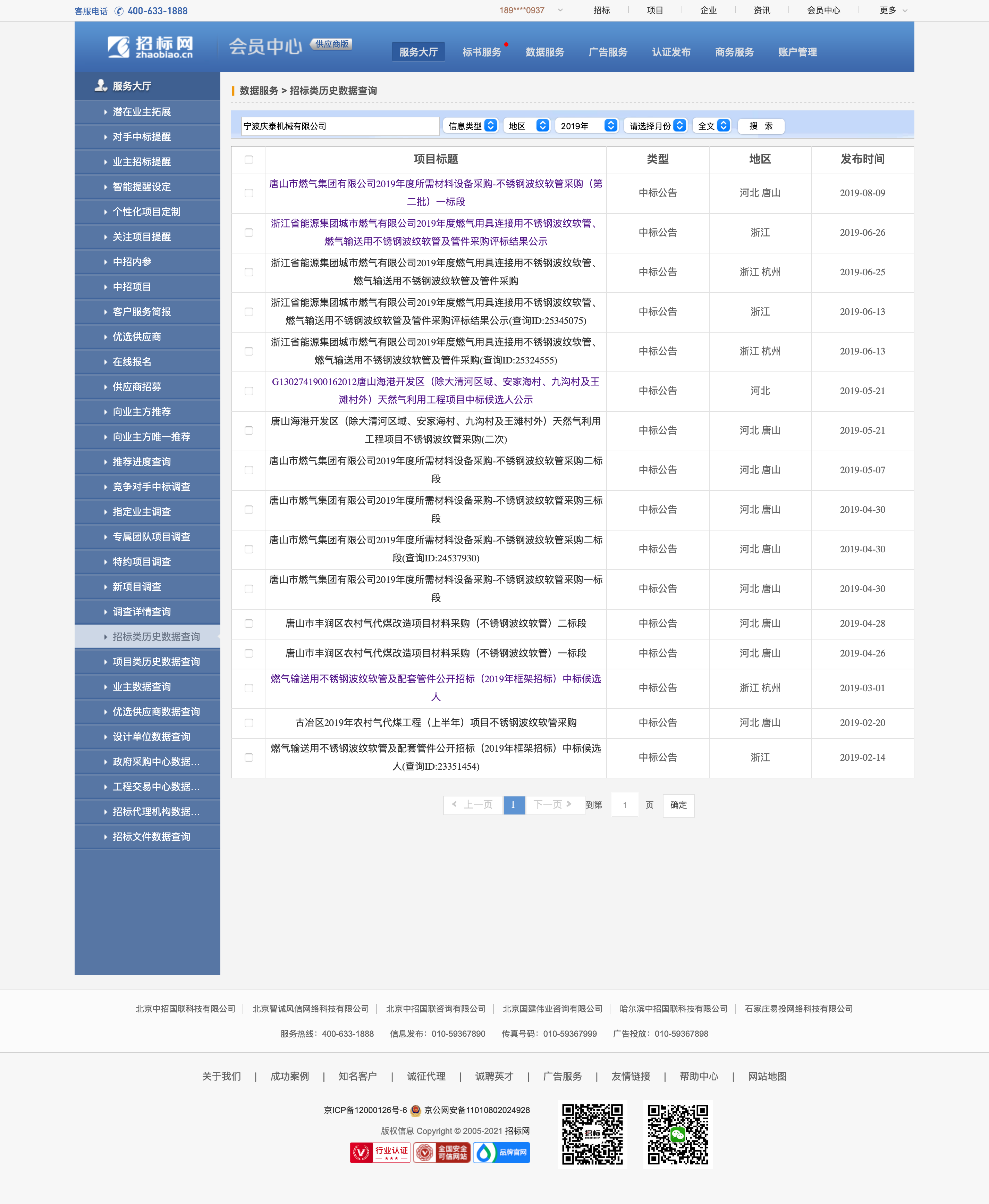 19年中标项目一览