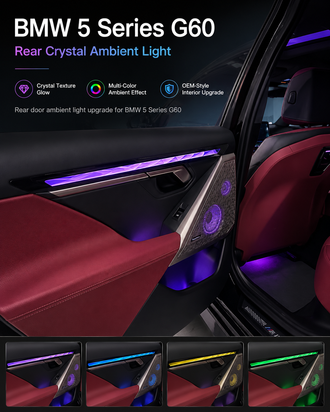 BMW 5 Series G60 / i5 G68 Rear Door Crystal Ambient Light Trim