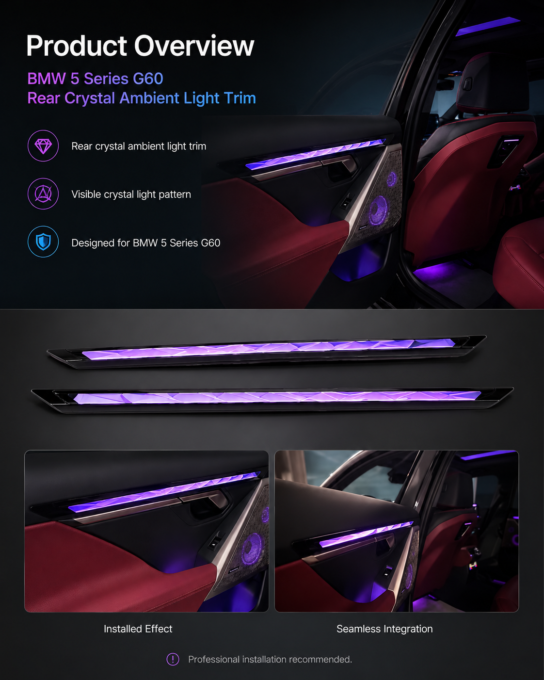 BMW 5 Series G60 / i5 G68 Rear Door Crystal Ambient Light Trim