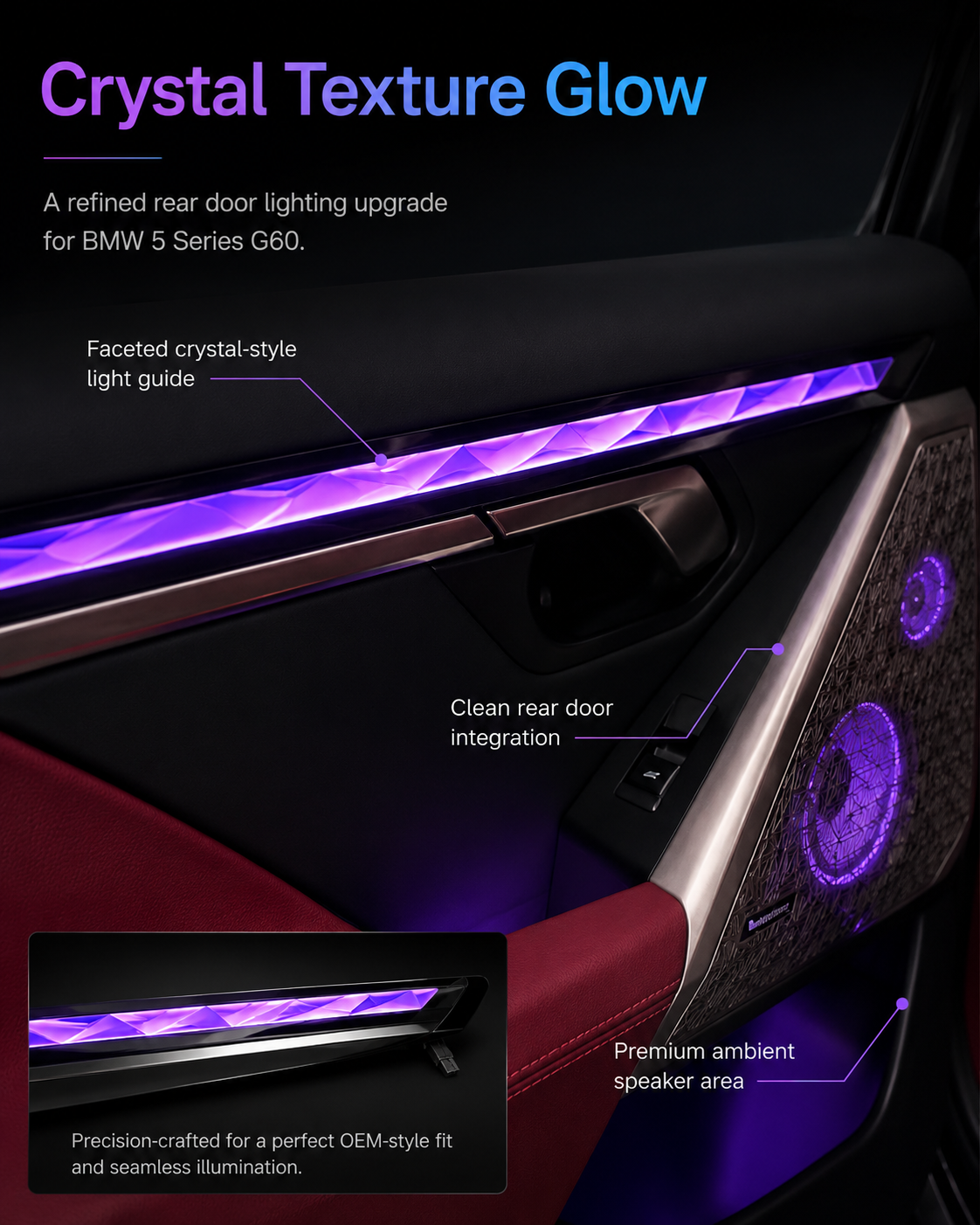 BMW 5 Series G60 / i5 G68 Rear Door Crystal Ambient Light Trim