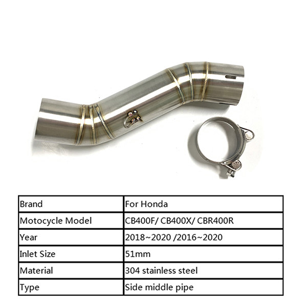 2016-2020 Honda CB400F CB400X CBR400R Exhaust Middle Pipe 51mm Motorcycle Exhaust CB400F Link Tube