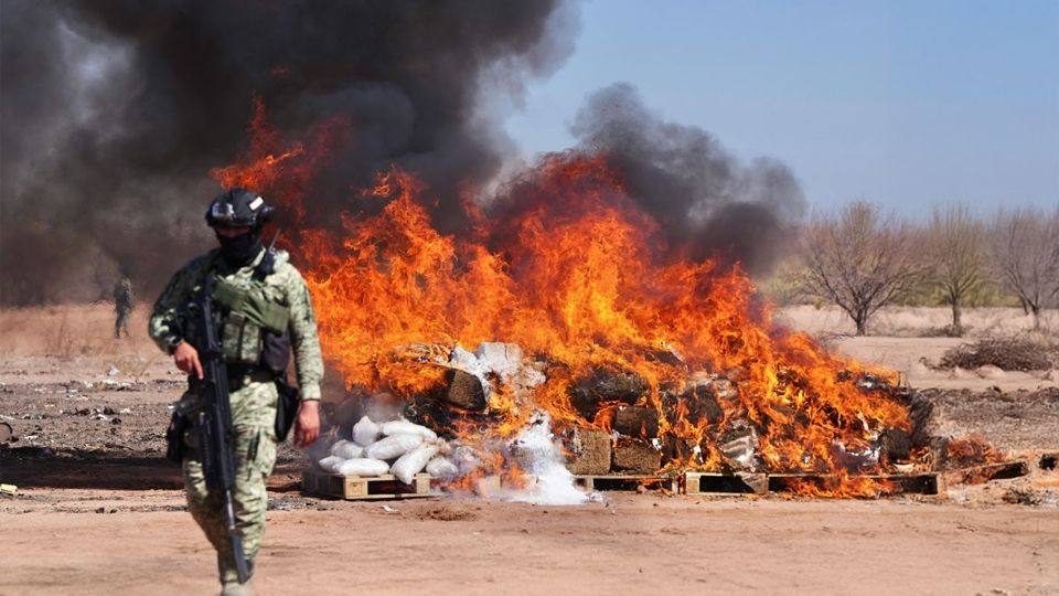 在索诺拉州不同城市缴获的超过 1 吨毒品被焚烧