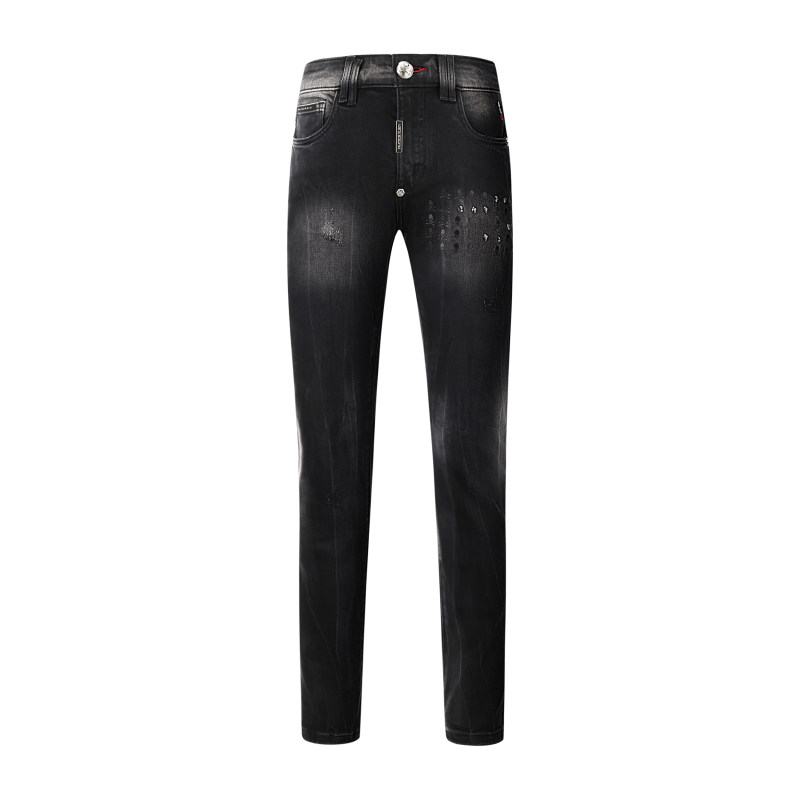 Leader Thickened Black Embellished Stretch Denim Pants (Autumn/Winter)