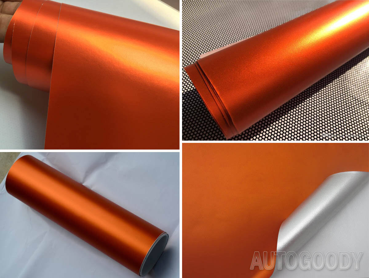 NewL Premium Satin Matte Chrome Ice Metallic Vinyl Film Car Sticker Bubble-Free DIY Motorcycle Phone Sticker Accessory (Orange, 100cm x 300cm)