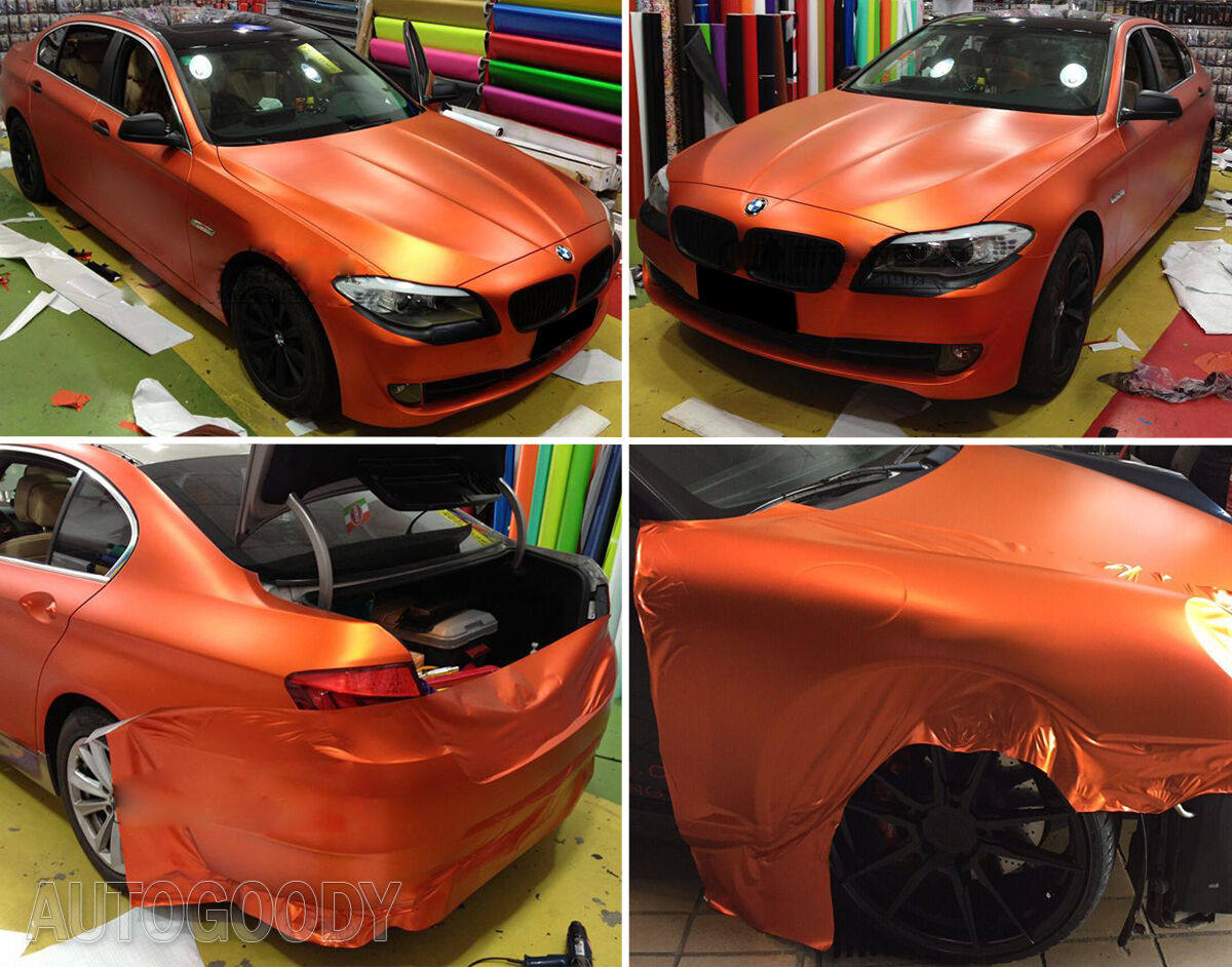 NewL Premium Satin Matte Chrome Ice Metallic Vinyl Film Car Sticker Bubble-Free DIY Motorcycle Phone Sticker Accessory (Orange, 100cm x 300cm)