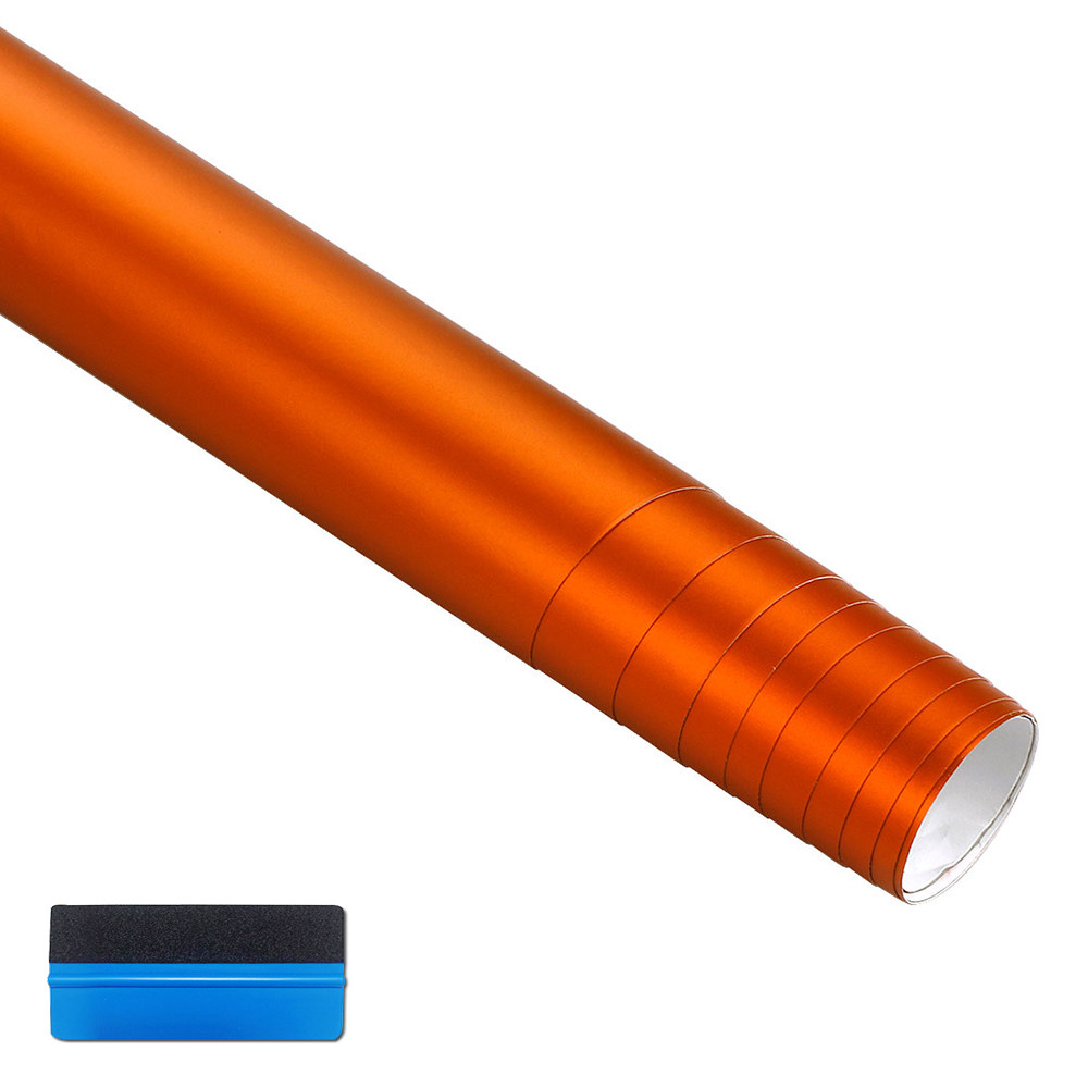 NewL Premium Satin Matte Chrome Ice Metallic Vinyl Film Car Sticker Bubble-Free DIY Motorcycle Phone Sticker Accessory (Orange, 100cm x 300cm)