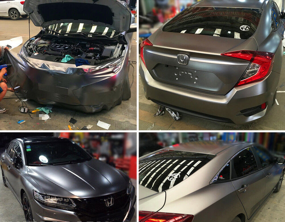 NewL Premium Satin Matte Chrome Ice Metallic Vinyl Film Car Sticker Bubble-Free DIY Motorcycle Mobile Phone Sticker Accessory (Gray, 100cm x 300cm)