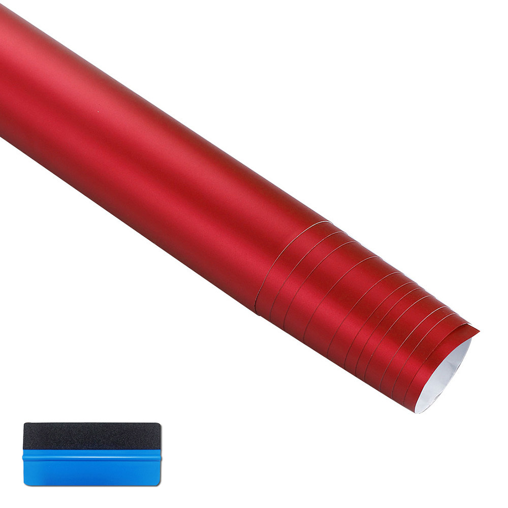 NewL Premium Satin Matte Chrome Ice Metallic Vinyl Film Car Sticker Bubble-Free DIY Motorcycle Phone Sticker Accessory (Red, 100cm x 300cm)