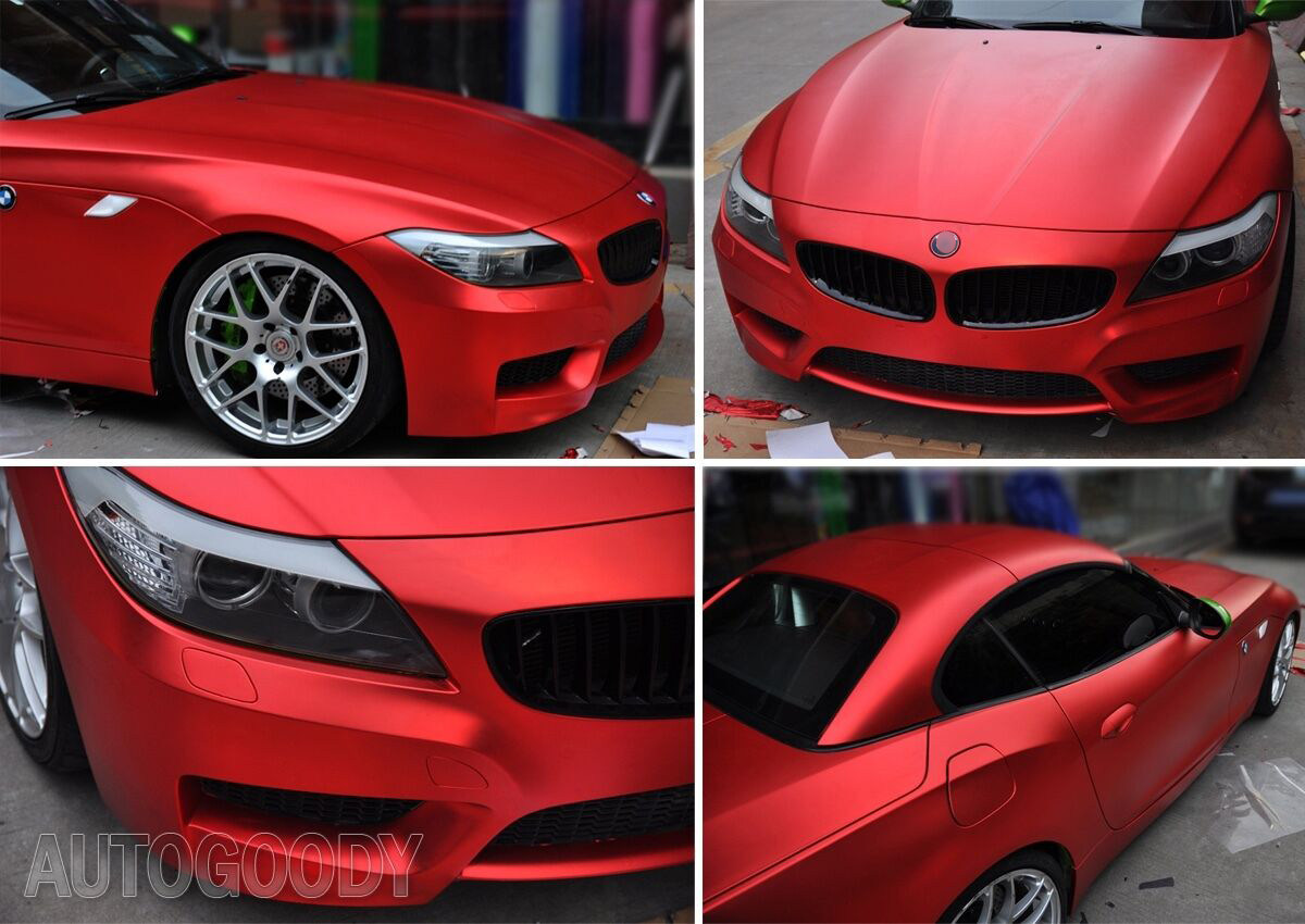 NewL Premium Satin Matte Chrome Ice Metallic Vinyl Film Car Sticker Bubble-Free DIY Motorcycle Phone Sticker Accessory (Red, 100cm x 300cm)