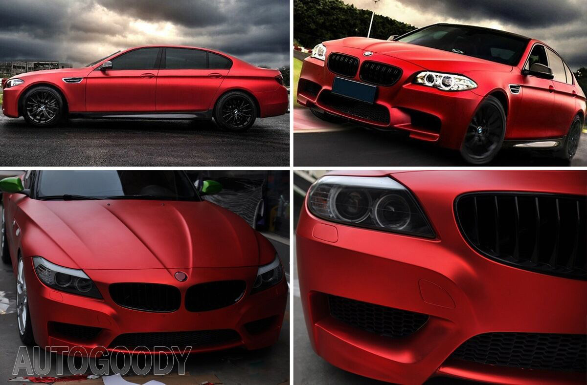 NewL Premium Satin Matte Chrome Ice Metallic Vinyl Film Car Sticker Bubble-Free DIY Motorcycle Phone Sticker Accessory (Red, 100cm x 300cm)