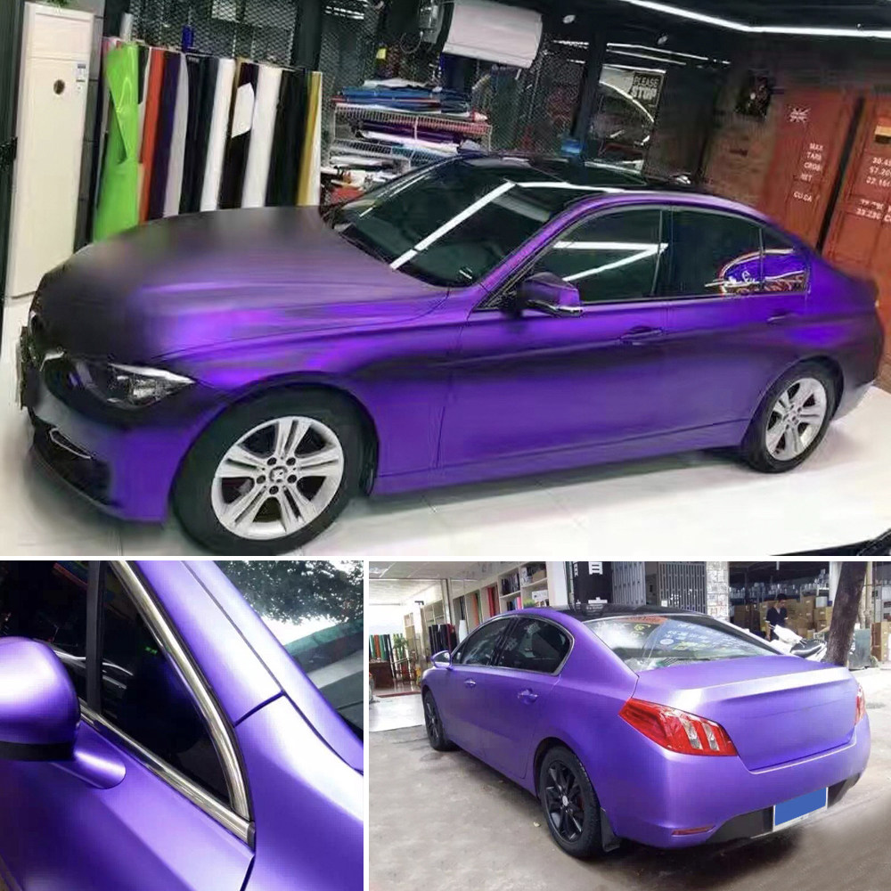 NewL Premium Satin Matte Chrome Ice Metallic Vinyl Film Car Sticker Bubble-Free DIY Motorcycle Mobile Phone Sticker Accessory (Purple, 100cm x 300cm)