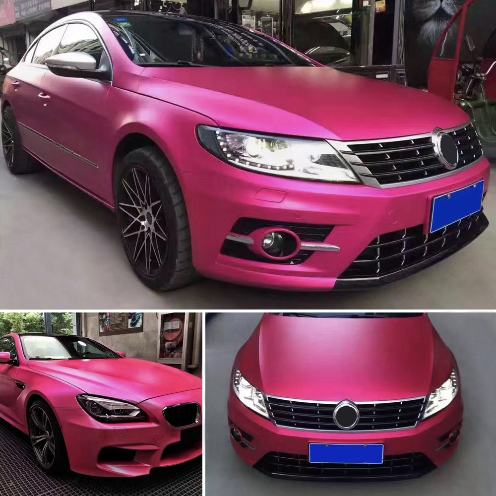 NewL Premium Satin Matt Chrome Ice Metallic Vinyl Film Car Sticker Bubble-Free DIY Motorcycle Mobile Phone Sticker Accessory (Rose Red, 100cm x 300cm)